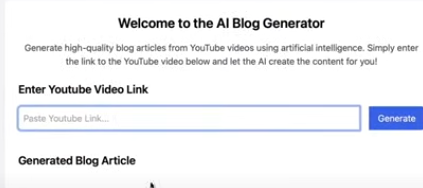 AI Blog Article Generator application interface